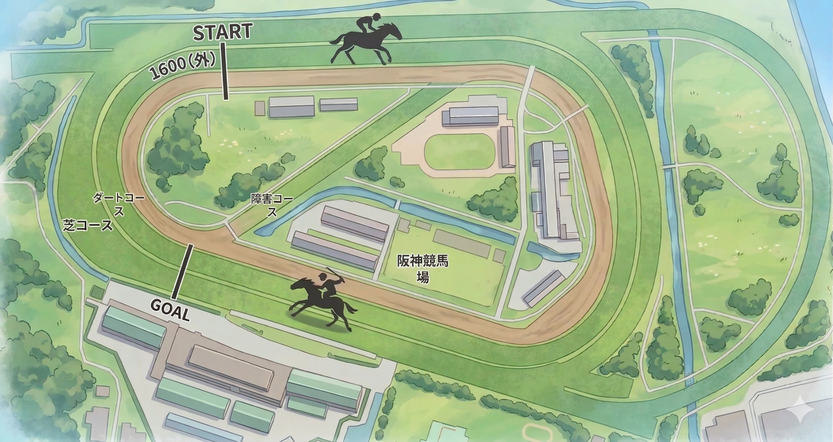 阪神競馬場 芝1600m コース図